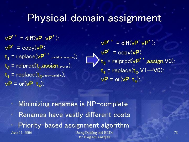 Physical domain assignment v. P’’ = diff(v. P, v. P’); v. P’ = copy(v.