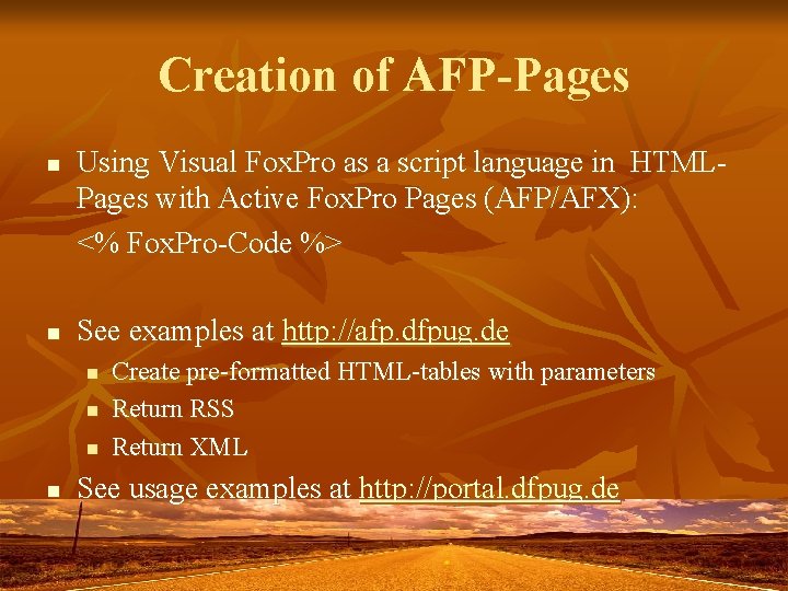 Creation of AFP-Pages n n Using Visual Fox. Pro as a script language in