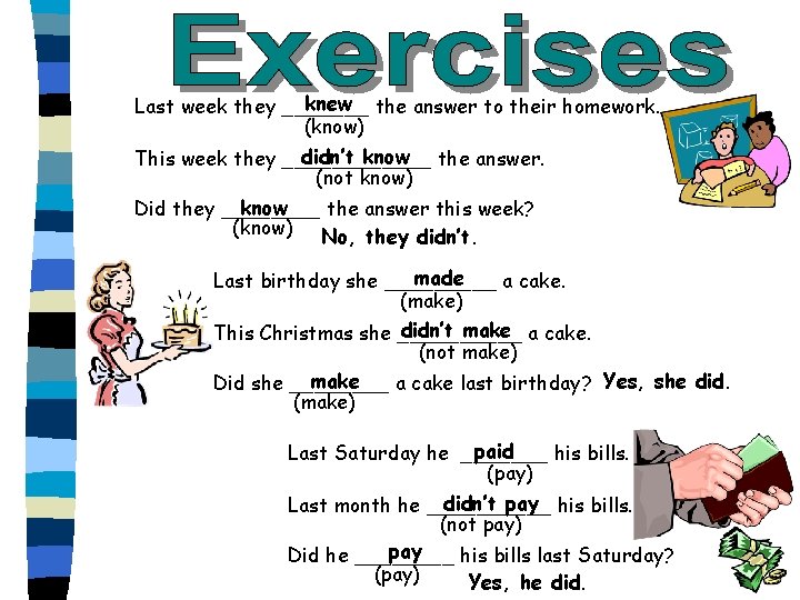 knew the answer to their homework. Last week they _______ (know) didn’t know the