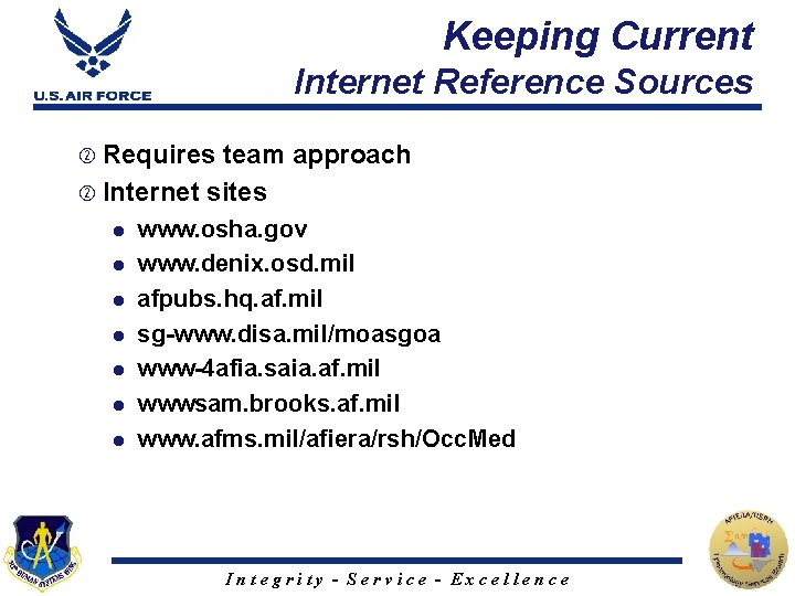 Keeping Current Internet Reference Sources Requires team approach Internet sites l l l l