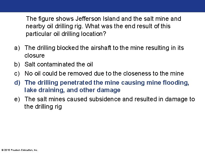 The figure shows Jefferson Island the salt mine and nearby oil drilling rig. What