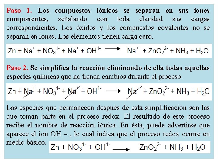 Paso 1. Los compuestos iónicos se separan en sus iones componentes, señalando con toda