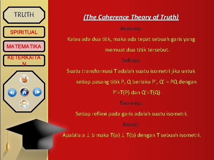 TRUTH SPIRITUAL (The Coherence Theory of Truth) Aksioma: Kalau ada dua titk, maka ada