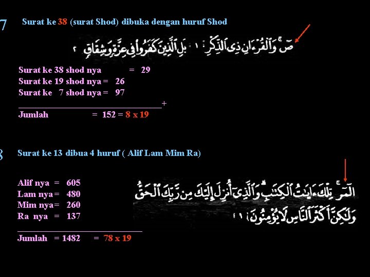 7 8 Surat ke 38 (surat Shod) dibuka dengan huruf Shod Surat ke 38