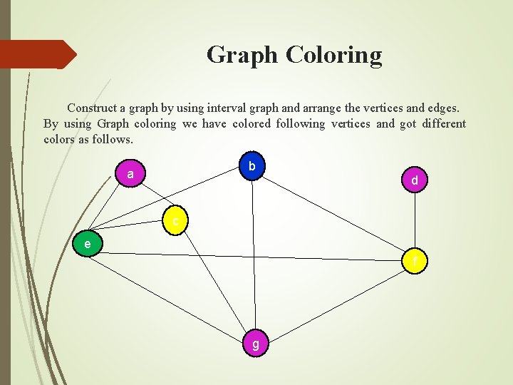 Graph Coloring Construct a graph by using interval graph and arrange the vertices and
