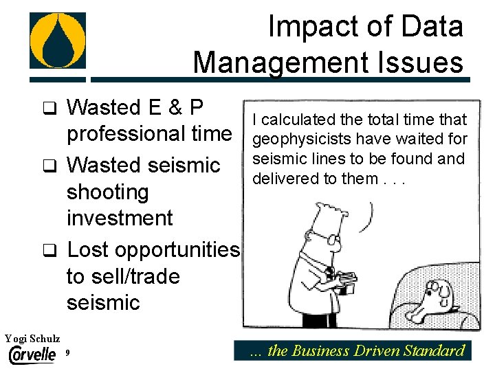 Impact of Data Management Issues Wasted E & P professional time q Wasted seismic
