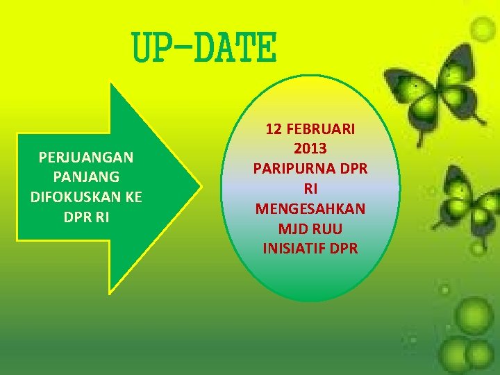 UP-DATE PERJUANGAN PANJANG DIFOKUSKAN KE DPR RI 12 FEBRUARI 2013 PARIPURNA DPR RI MENGESAHKAN