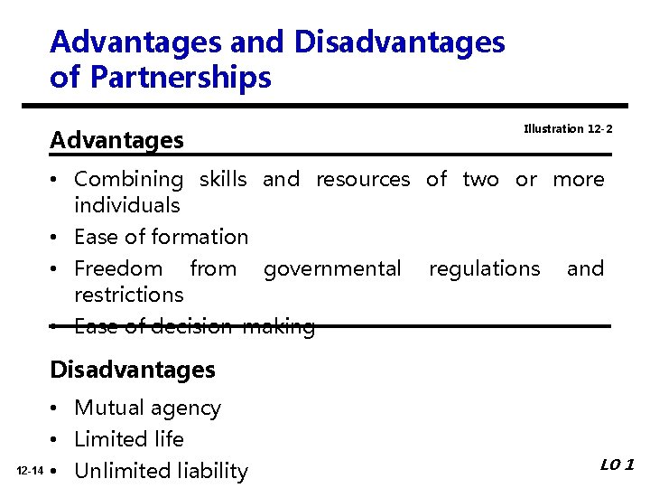 Advantages and Disadvantages of Partnerships Advantages Illustration 12 -2 • Combining skills and resources