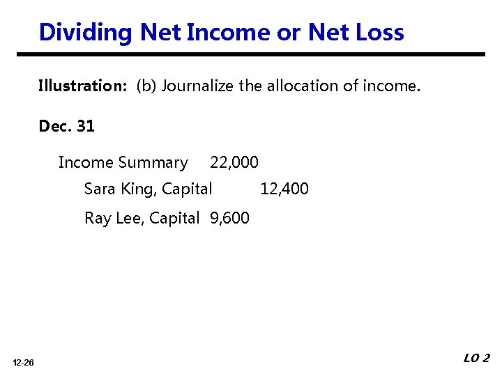 Dividing Net Income or Net Loss Illustration: (b) Journalize the allocation of income. Dec.