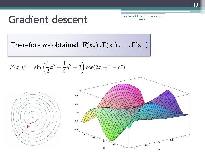 39 Gradient descent Joint Advanced Students School Therefore we obtained: F(x 0)<F(x 1)<…<F(xn )
