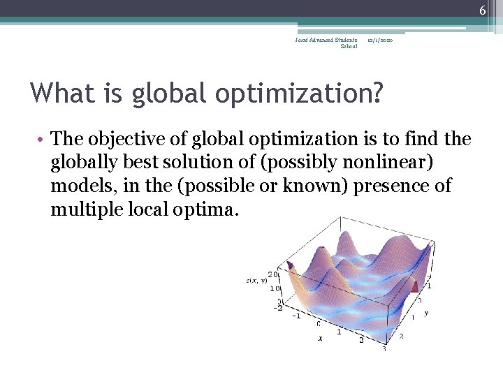 6 Joint Advanced Students School 12/1/2020 What is global optimization? • The objective of