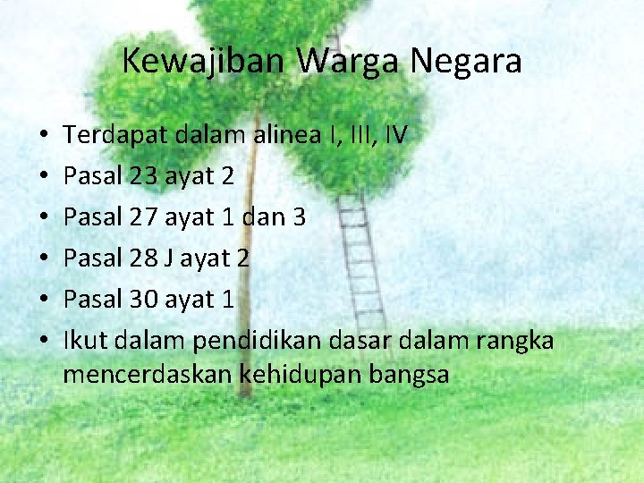 Kewajiban Warga Negara • • • Terdapat dalam alinea I, III, IV Pasal 23