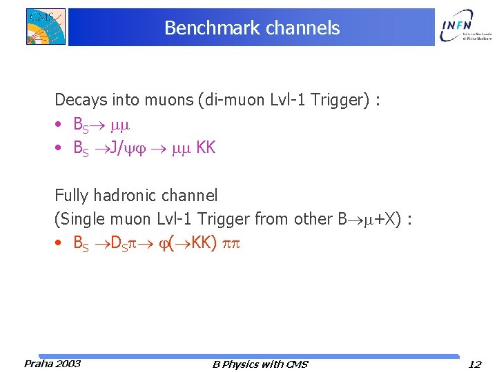 Benchmark channels Decays into muons (di-muon Lvl-1 Trigger) : • BS J/ KK Fully