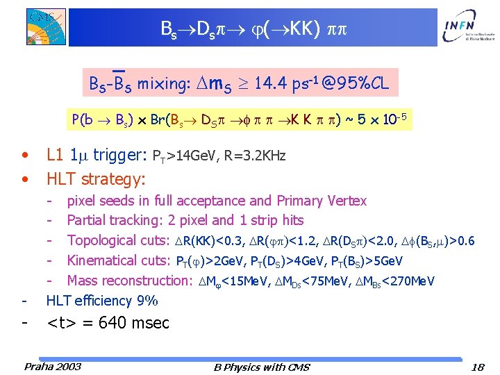 Bs Ds ( KK) BS-BS mixing: Dm. S 14. 4 ps-1 @95%CL P(b Bs)