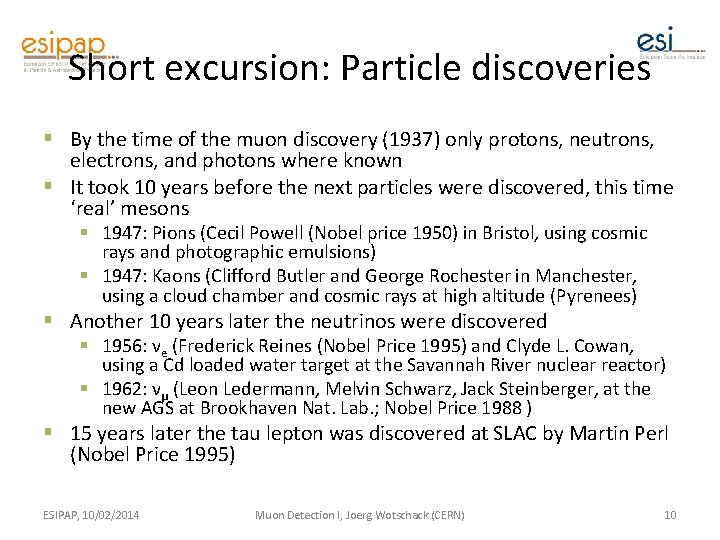 Short excursion: Particle discoveries § By the time of the muon discovery (1937) only