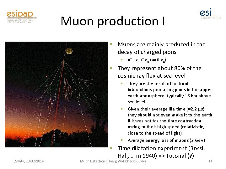 Muon production I § Muons are mainly produced in the decay of charged pions