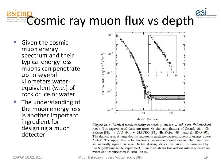 Cosmic ray muon flux vs depth § Given the cosmic muon energy spectrum and