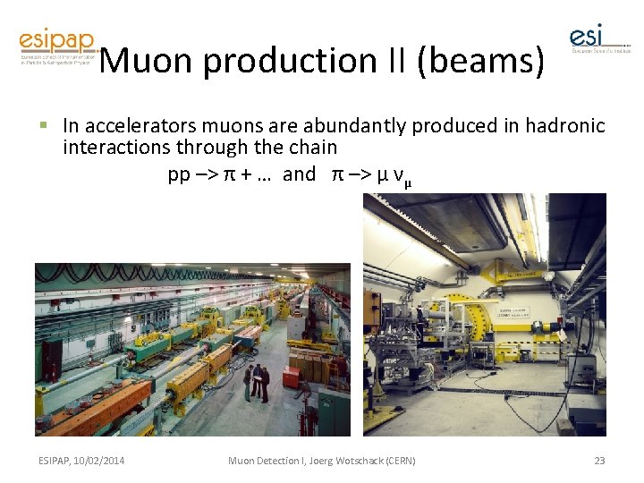 Muon production II (beams) § In accelerators muons are abundantly produced in hadronic interactions
