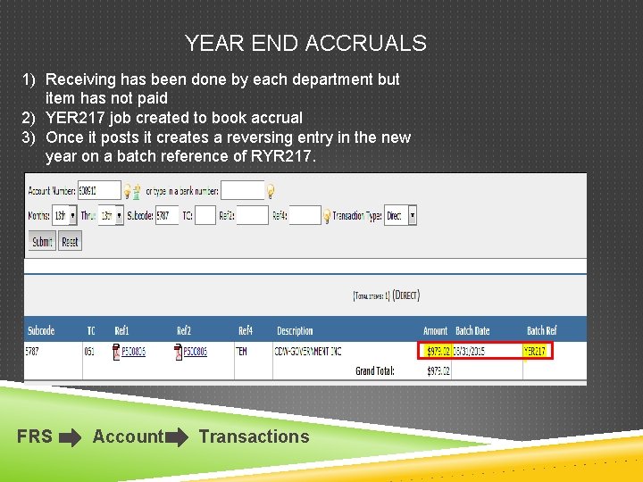 YEAR END ACCRUALS 1) Receiving has been done by each department but item has