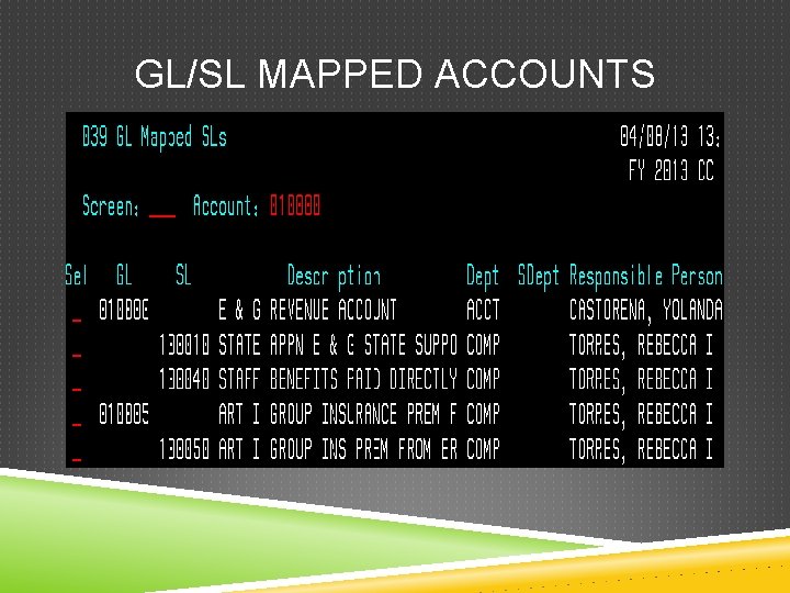 GL/SL MAPPED ACCOUNTS 