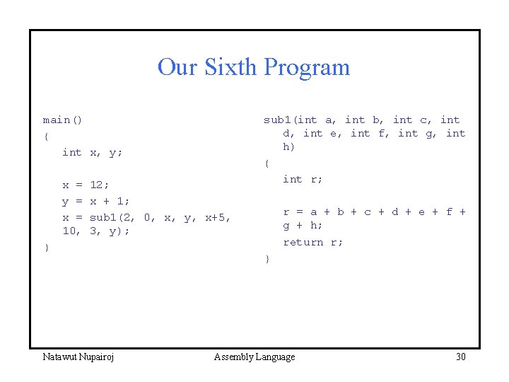 Our Sixth Program main() { int x, y; x = y = x =