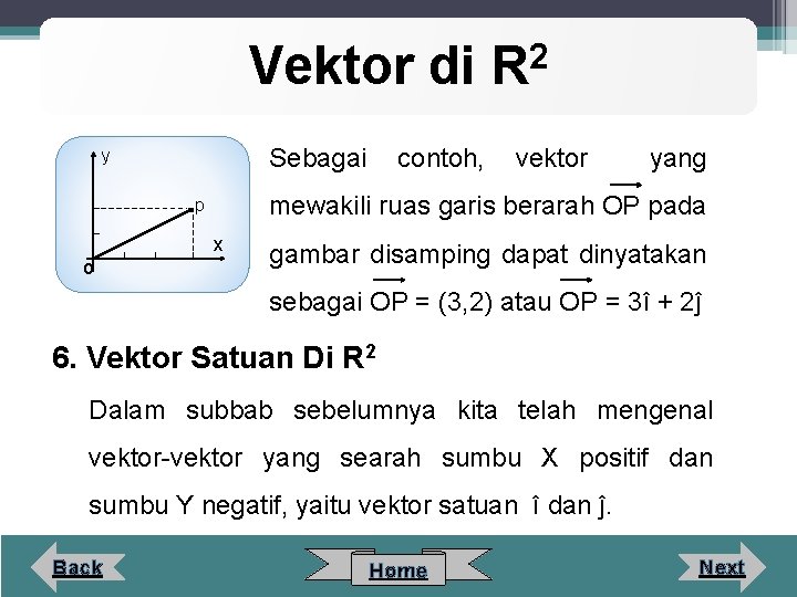 Vektor di Sebagai y vektor yang mewakili ruas garis berarah OP pada p x