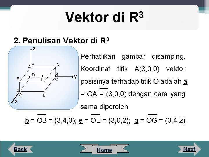 Vektor di 3 R 2. Penulisan Vektor di R 3 z Perhatiikan gambar disamping.