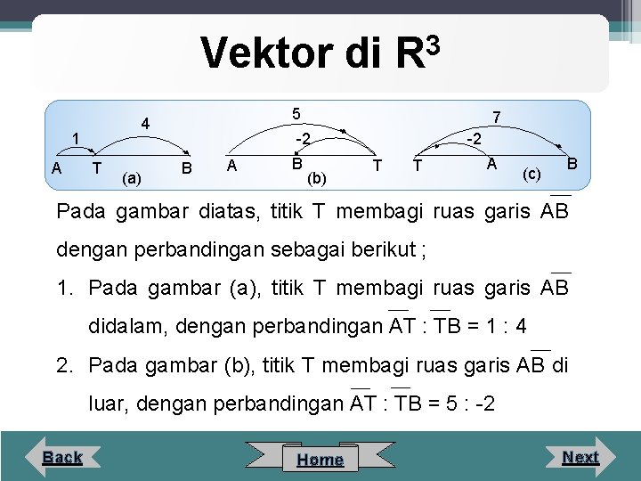 Vektor di A 5 4 1 T (a) 3 R 7 -2 B A