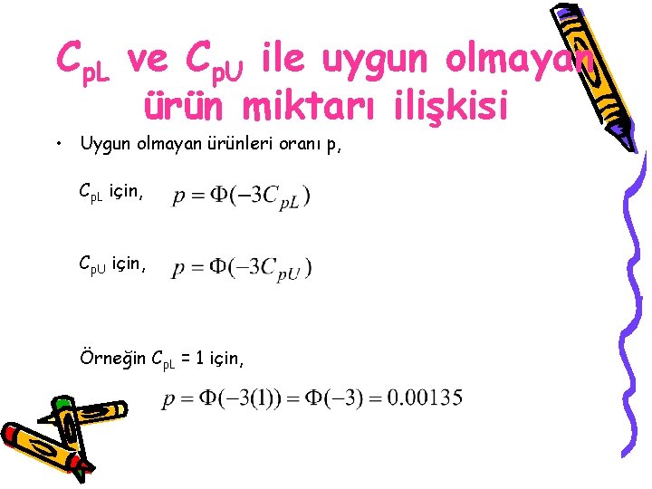 Cp. L ve Cp. U ile uygun olmayan ürün miktarı ilişkisi • Uygun olmayan