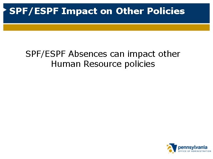 SPF/ESPF Impact on Other Policies SPF/ESPF Absences can impact other Human Resource policies 