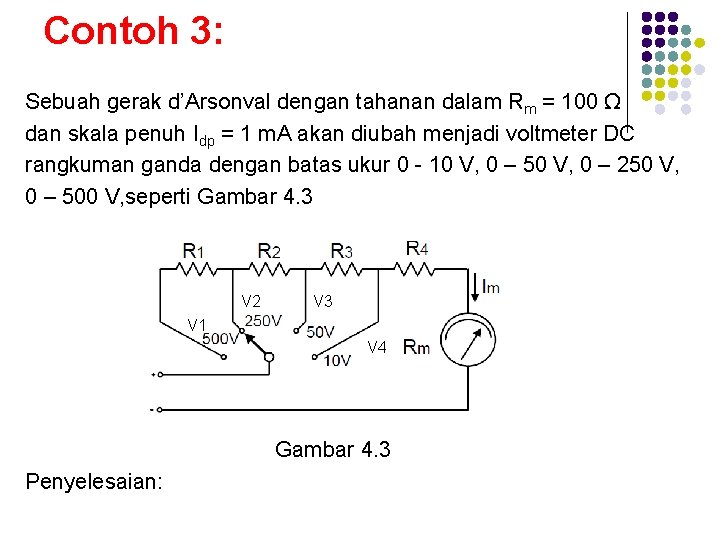 Contoh 3: Sebuah gerak d’Arsonval dengan tahanan dalam Rm = 100 Ω dan skala