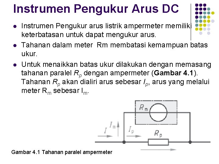 Instrumen Pengukur Arus DC l l l Instrumen Pengukur arus listrik ampermeter memiliki keterbatasan