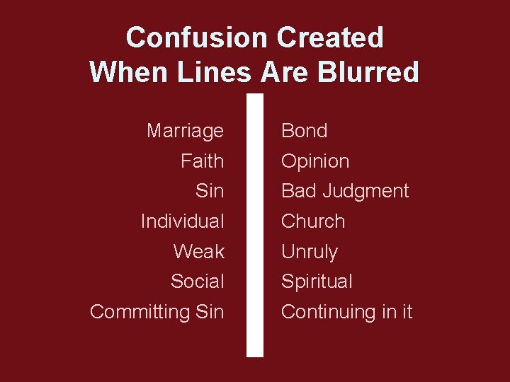 Confusion Created When Lines Are Blurred Marriage Faith Sin Individual Bond Opinion Bad Judgment