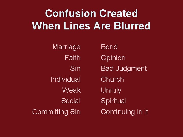 Confusion Created When Lines Are Blurred Marriage Faith Sin Individual Bond Opinion Bad Judgment