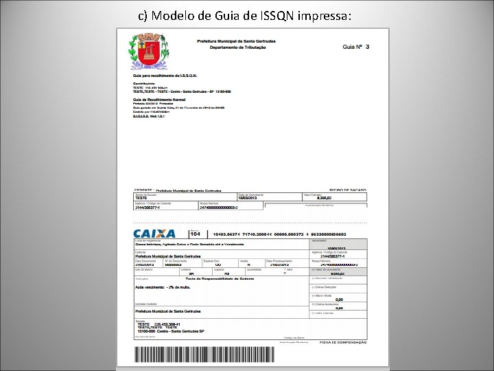 c) Modelo de Guia de ISSQN impressa: 