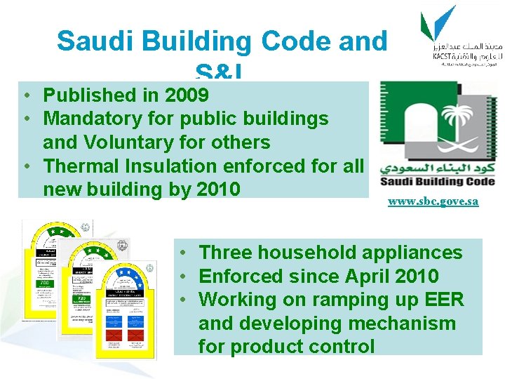 Saudi Building Code and S&L • Published in 2009 • Mandatory for public buildings