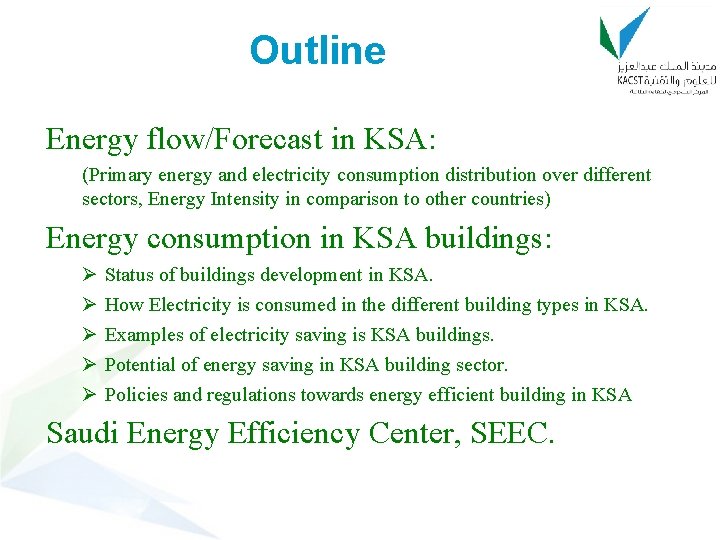 Outline Energy flow/Forecast in KSA: (Primary energy and electricity consumption distribution over different sectors,