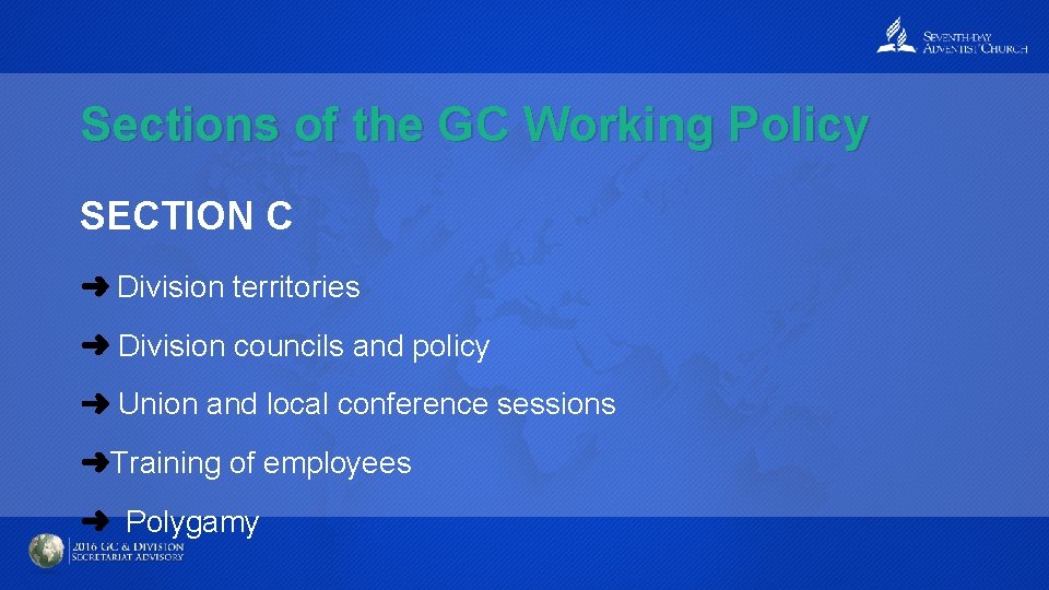 Sections of the GC Working Policy SECTION C ➜ Division territories ➜ Division councils