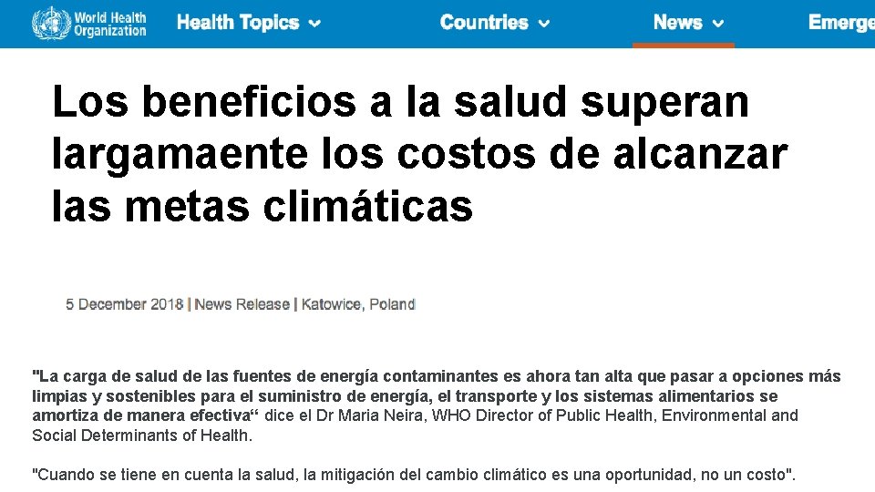 Los beneficios a la salud superan largamaente los costos de alcanzar las metas climáticas