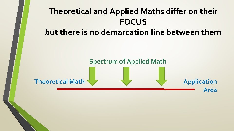 Theoretical and Applied Maths differ on their FOCUS but there is no demarcation line