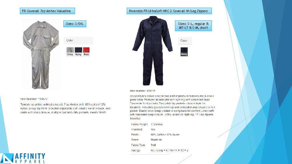 FR Coverall 7 oz Amtex Valueline Sizes: S-5 XL Riverside FR Ultra. Soft HRC