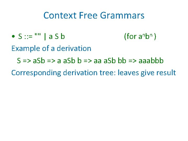 Context Free Grammars • S : : = "" | a S b (for Context Free Grammars • S : : = "" | a S b (for