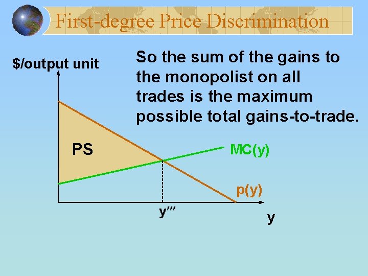 First-degree Price Discrimination $/output unit PS So the sum of the gains to the