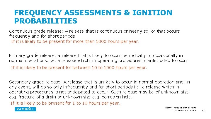 FREQUENCY ASSESSMENTS & IGNITION PROBABILITIES Continuous grade release: A release that is continuous or