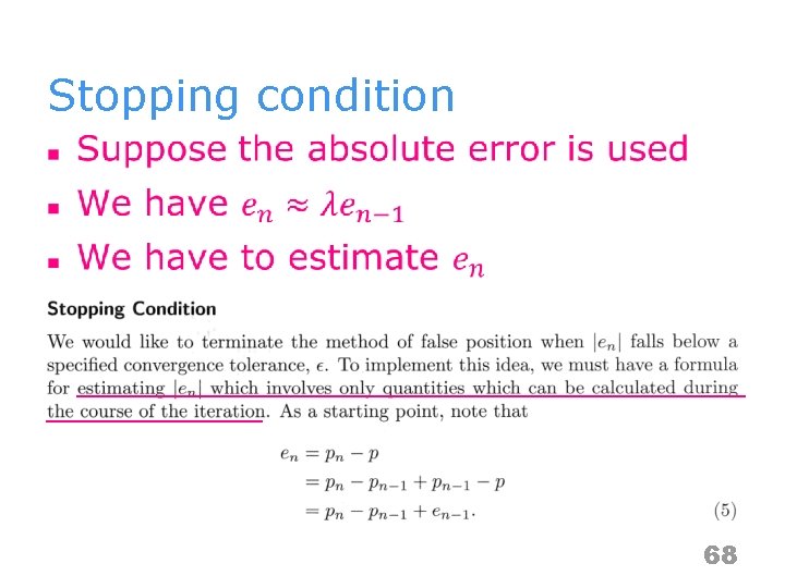 Stopping condition n 68 
