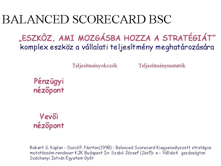 BALANCED SCORECARD BSC „ESZKÖZ, AMI MOZGÁSBA HOZZA A STRATÉGIÁT” komplex eszköz a vállalati teljesítmény