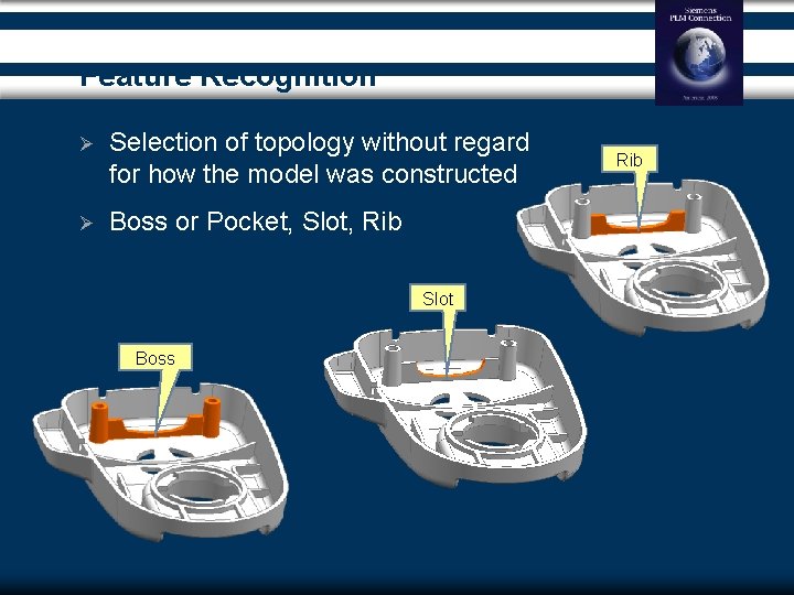 Feature Recognition Ø Selection of topology without regard for how the model was constructed
