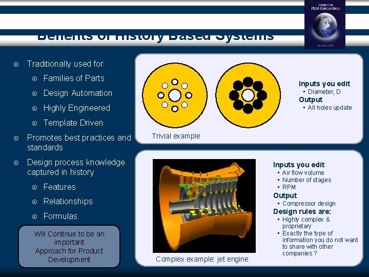 Benefits of History Based Systems Traditionally used for: Families of Parts Design Automation Highly