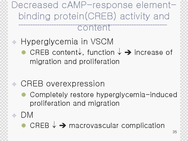 Decreased c. AMP-response elementbinding protein(CREB) activity and content ± Hyperglycemia in VSCM ® CREB