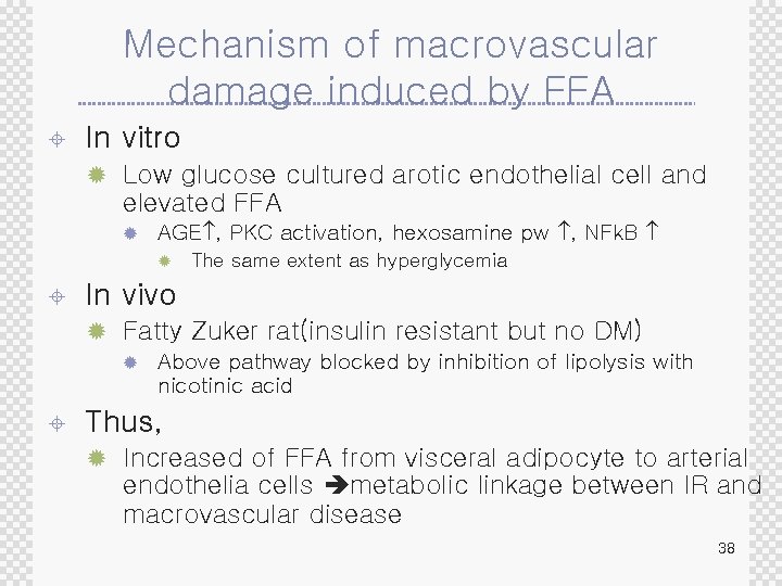 Mechanism of macrovascular damage induced by FFA ± In vitro ® Low glucose cultured